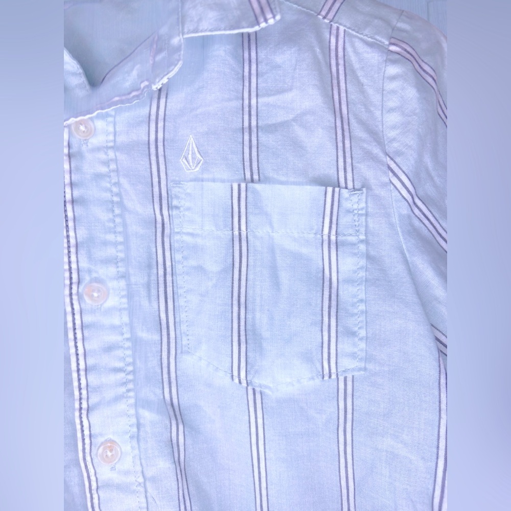 VOLCOM Boys Striped Casual Button Down Shirt - Picture 4 of 9